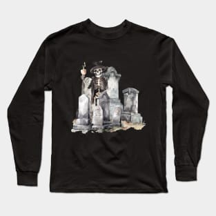 Skeleton at A Party in the Graveyard Long Sleeve T-Shirt